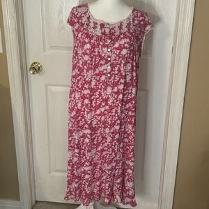 Eileen West Pink Floral Modal Knit Cap Sleeves LongWaltz Nightgown Sm-Length-44"